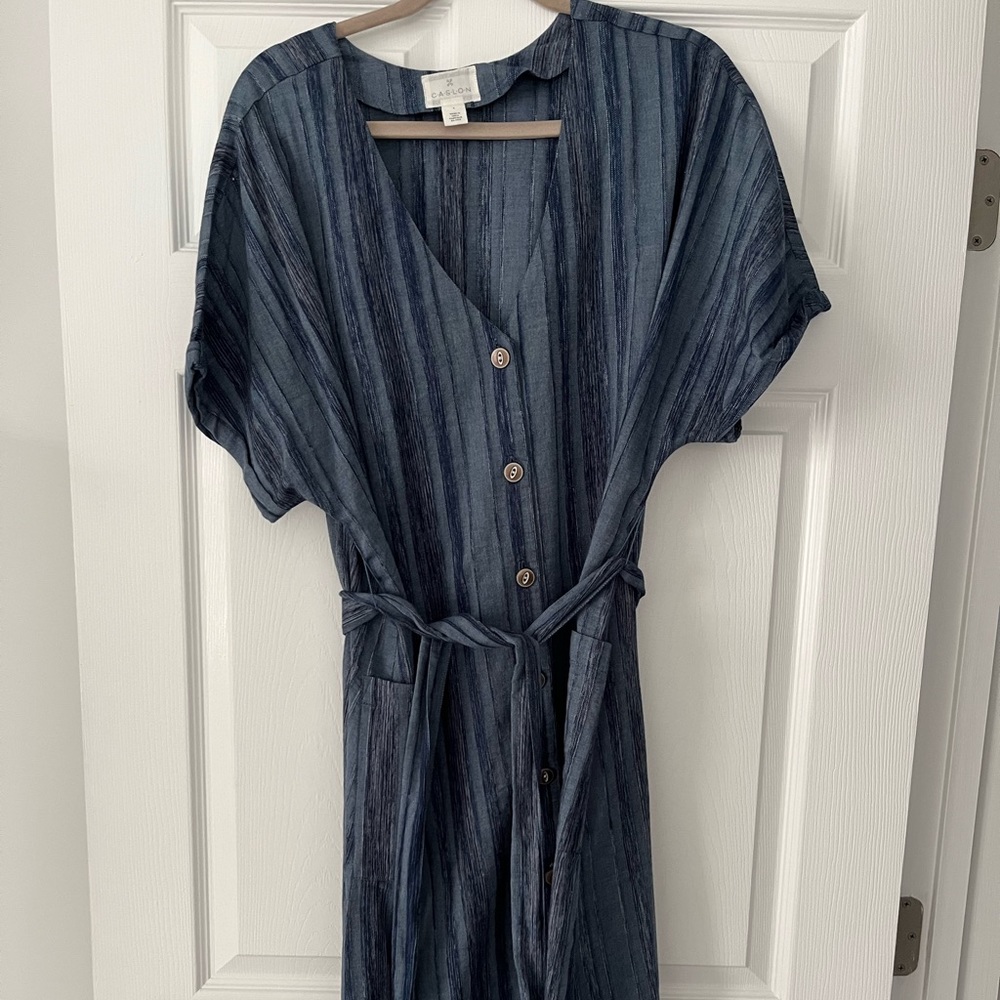 Caslon brand from Nordstrom. Size large. Blue stripes with buttons down middle
